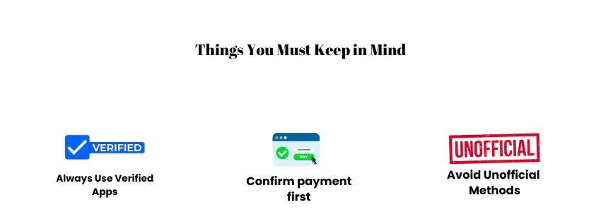 TM Load to GCash Tips Infographic showing “Things You Must Keep in Mind”: Always Use Verified Apps, Confirm payment first, Avoid Unofficial Methods.