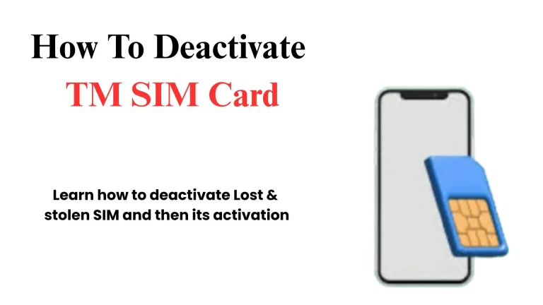 TM SIM Deactivation: Deactivate Lost/ Stolen SIM 1 How To Deactivate TM SIM Card text with a mobile phone and blue SIM card graphic for lost and stolen SIM guidance.